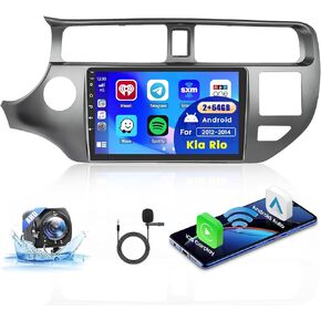for Kia Rio 2012-2014 Dash Kit【2+64GB Android 13】 Car Stereo with Wireless Carplay Android Auto, 9" Touch Screen Radio GPS Navigation WiFi Bluetooth SWC Mic Backup Camera