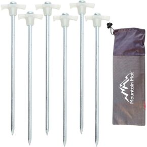 6-Pack Tent Stakes Heavy Duty 10.5" Steel Pegs with Glow-in-Dark Heads for Outdoor Mats, Tents, Rugs