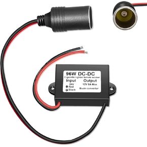 Car Cigarette Lighter Socket 24V to 12V 8A 96W Buck Converter Cigarette Lighter O-Ring Buck Stabilizer Power Converter for Vacuum Cleaner Car Refrigerator Car Recorder