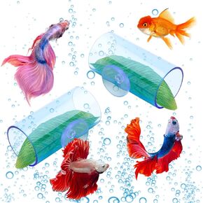 2pcs Betta Fish Acrylic Tube Tunnel, Betta Fish Tank Decorations with Pretended Leaf Suction Cup Betta Fish Tube Tunnel with Smooth Edge for Aquarium Decorations (Light Blue)