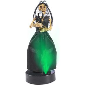 EVAPLUS 12inch Funny Animated Skeleton Bass Guitar Player(Voice-Activated),Halloween Decorations Indoor Excellent Quality Skull,Tabletop Ornament Collectible Figurines Halloween Decor(Headband Style)