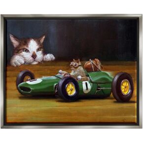 Stupell Industries Funny Squirrel in Race Car Gold Framed Floater Canvas Wall Art Design by Lucia Heffernan
