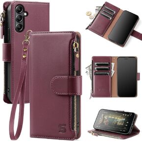 for Samsung Galaxy Galaxy A14 5G Wallet Case with Card Holder,Women Men RFID Blocking PU Leather Flip Cover Wrist Strap Zipper Credit Card Slots,Phone Case for Galaxy A14 5G,Black