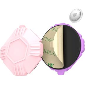 2 Pack IPX8 Waterproof AirTag Holder with 3M Adhesive Sticker Hidden Full Protective Silicone AIT tag Case Anti-Lost Scratch Resistant Protective Cover for Apple AirTag 2021 (Pink+Purple)