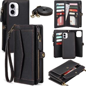 for iPhone 16 Plus Wallet Case for Women, Support Wireless Charging with RFID Blocking Card Holder, PU Leather Wallet Detachable Magnetic Phone Case Crossbody Strap, Purple