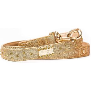 Signature Diamond Name Plate Leatherette Leash - XS/S Gold XS-SM