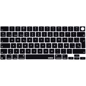 XSKN Spanish Language Black EU Version Silicone Keyboard Cover for 2022 2023 2024 MacBook Air 13.6 15.3 inch M2 M3 Chip with Touch ID A2941 A3114 A2681 A3113