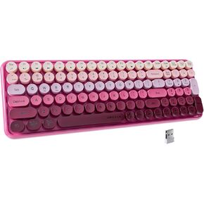 UBOTIE Colorful Bluetooth 100Keys Keyboards, Wireless Compact Rainbow Gradual Colors Retro Typewriter Flexible Keyboard for Tablet, Cellphones, PC(Rosy Gradient)