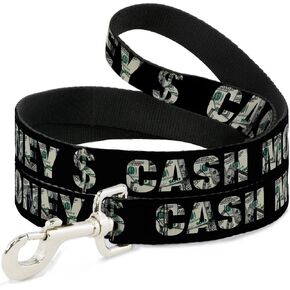 Dog Leash Cash Money Black Dollar Bills Fill 6 Feet Long 0.5 Inch Wide