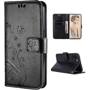 Wallet Case Compatible with iPhone 16 with Card Holder,Convertible Stand Flowers Case Wallet for Women and Girls,Embossed Butterfly Floral Protective PU Leather Flip Case(Purple,6.1inch)
