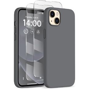 Compatible with iPhone 14 Case, Liquid Silicone Case [with 2X Screen Protectors], Full Body Shockproof Protective Cover Slim Thin Phone Case for iPhone 14 6.1 inch, Stone