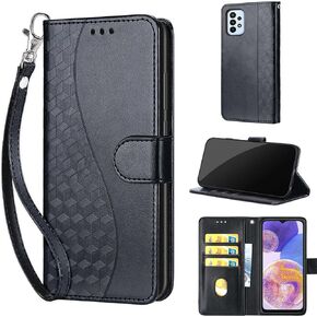 Designed for Samsung Galaxy A23 5G Case Wallet,Women Flip Folio Cover with Embossed PU Leather Stand Credit Card Holders Slots Wrist Strap Phone Case for Samsung A23 5G/A23 4G (Blue Flower)