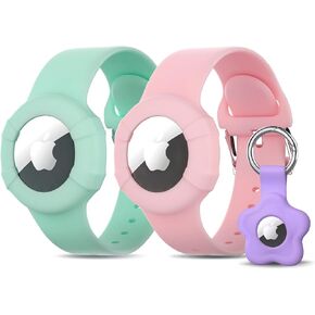 ARTCHE Waterproof Air Tag Bracelets for Kids Compatible with Apple Air Tag Finders, Soft Silicone Anti Lost GPS Item Finders Band Case Cover for Children, with one More Holder, Purple & Pink