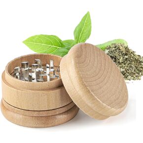 Herb Grinder 2.3Inch Spice Grinder with Durable Stainless Steel Blade,3 Layers Wodden grinder for Grinding Herbs