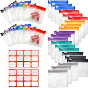 Windspeed 70+2 Pcs Pill Pouch Bags Zippered Pill Pouch Set with 2 Sheets Label, 7 Colors Pill Pouches for Medicine Travel Reusable Small Plastic Pill Bags for Travel/Home Daily use