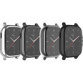 حافظة BabyValley متوافقة مع حافظة Amazfit GTS 2/GTS 3 الشاملة وواقي شاشة مطلي بمادة TPU وغطاء واقٍ مقاوم للماء لساعة GTS 2 (رمادي وفضي وأسود وشفاف)