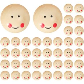 40 Pcs Wooden Beads Smile Face Wood Round Ball Beads Spacer Printed Wooden Beads for DIY Craft Art Jewelry Making