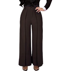 بنطال عالي الخصر واسع الساق للنساء بخصر مطاطي وسحاب خلفي سبليت بالازو in Kuwait