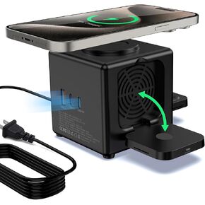 3 in 1 Wireless Charging Station for Apple Multiple Devices - Portable Travel 6 in 1 Fast Charging Station with 3 USB Ports, Nightstand Wireless Charger for iPhone 16 Pro Max/15 AirPods Apple Watch 10