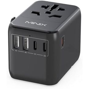 MINIX 35W Universal Travel Adapter 6 in 1 European Travel International Power Plug Adapter Max 3 USB C 2 USB A Ports All-in-One Worldwide Wall Charger for USA EU UK AU up to 180+ Countries