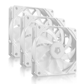 ID-COOLING TF-12025-PRO-SW Trio 120mm White Computer Case Fans 3 Pack High-Performance Cooling Fans Low Noise 28.9 dB(A), Fan Speeds from 300 RPM - 1,500 RPM, 70 CFM, Hydraulic Bearing Long lifespan
