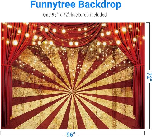 Funnytree 7x5ft الذهبي بريق الستار الأحمر هالوين التصوير خلفية السيرك كرنفال التألق المشارب خلفية استحمام الطفل حفلة عيد ميلاد صورة كعكة الجدول ديكور راية صور كشك الدعائم in Kuwait