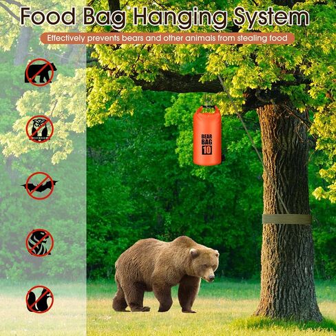 Bear Food Bag Hanging System, Bear Bags for Food Backpacking, Ultralight Bear Proof Food Storage Canister Bag, 10L Waterproof Camping Bear Food Bag Pulley System with Paracord, Carabiner, Throw Bag in Saudi Arabia
