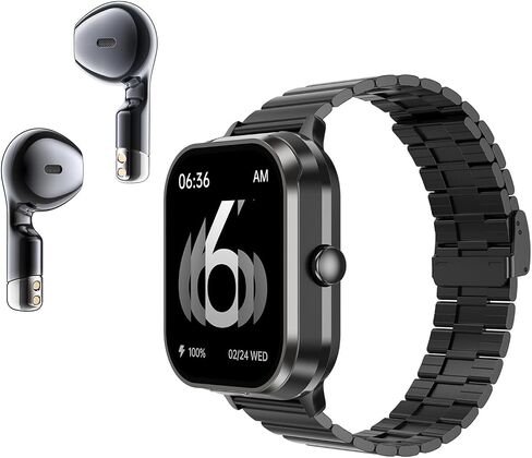 D8Pro 2.01" TFT Smartwatch with Earbuds Smart Watch TWS Wireless Bluetooth Headset Health Monitor Fitness Tracker Bluetooth Call Music Player (Black Silicone) in Saudi Arabia