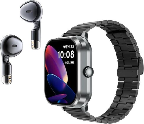 D8Pro 2.01" TFT Smartwatch with Earbuds Smart Watch TWS Wireless Bluetooth Headset Health Monitor Fitness Tracker Bluetooth Call Music Player (Black Silicone) in Saudi Arabia