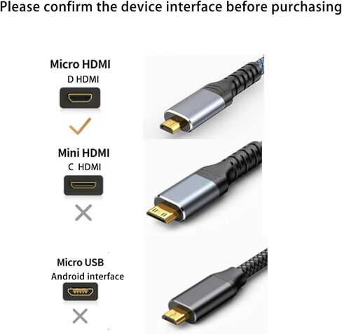 محول كابل Micro HDMI إلى HDMI ذكر 4K، سلك مجدول من النايلون 4K@60 هرتز HDR متوافق مع GoPro Hero، Canon/Nikon/Sony Zfc، الكاميرا، Raspberry Pi 4، بطاقة التقاط الفيديو، رمادي (3FT/1M) (1M) in Kuwait