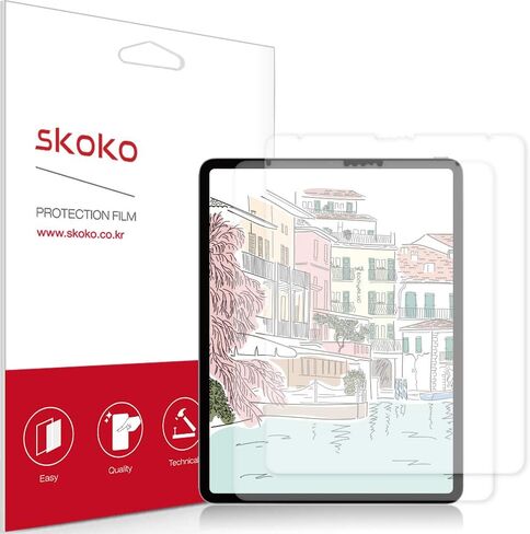 skoko [عبوة من قطعتين من واقي الشاشة الورقي المتوافق مع iPad Pro 12.9 6th 5th 4th الجيل الثالث (2022، 2021، 2020، 2018)، نسيج غير لامع، PET ممتاز، للكتابة/الرسم، متوافق مع قلم Apple in Kuwait
