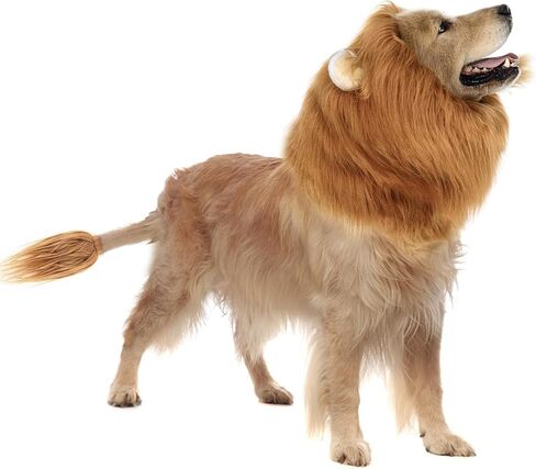 Dog Costume Halloween Dog Costume Lion Mane for Medium and Large Dogs Realistic Lion Wig Dog Costume Supplement Lion Mane for Photoshoot Entertainment (Light Brown) Size M + Tail Set in Saudi Arabia