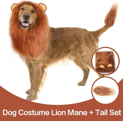 Dog Costume Halloween Dog Costume Lion Mane for Medium and Large Dogs Realistic Lion Wig Dog Costume Supplement Lion Mane for Photoshoot Entertainment (Light Brown) Size M + Tail Set in Saudi Arabia