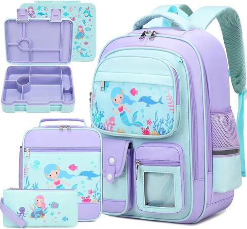 6pcs Girls Backpack with Bento Lunch Box Set, Kids Backpack for School with Lunch Box Lunch Bag Pencil Case Ice Box, Cute Kawaii Backpack Set, Bookbag for Elementary Middle High School in Kuwait
