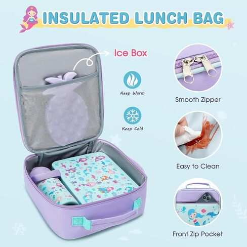 6pcs Girls Backpack with Bento Lunch Box Set, Kids Backpack for School with Lunch Box Lunch Bag Pencil Case Ice Box, Cute Kawaii Backpack Set, Bookbag for Elementary Middle High School in Kuwait