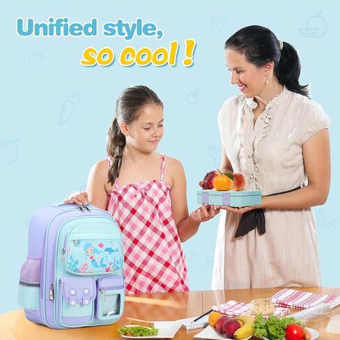 6pcs Girls Backpack with Bento Lunch Box Set, Kids Backpack for School with Lunch Box Lunch Bag Pencil Case Ice Box, Cute Kawaii Backpack Set, Bookbag for Elementary Middle High School in Kuwait