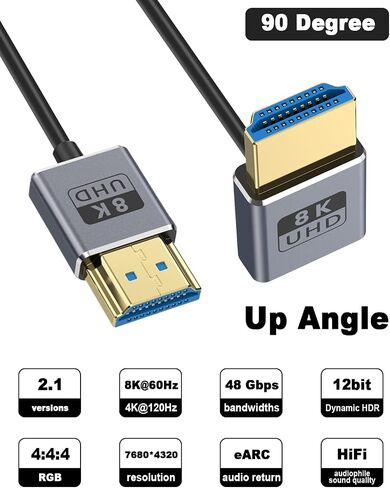 Duttek 8K HDMI Cable, UP Angle HDMI Male to Female Cable, Ultra High Speed 48Gbps Bandwidths, Ultra Thin HDMI Cord OD2.5mm, Support 8K@60Hz, 4K@240Hz for GH5S, PS5, Xbox One Monitor,PC. 4FT/1.2 in Saudi Arabia