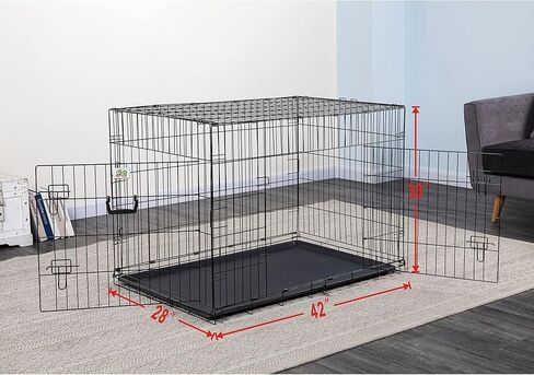 قفص معدني قابل للطي ببابين من Go Pet Club مقاس 42 بوصة مع مقسم in Kuwait