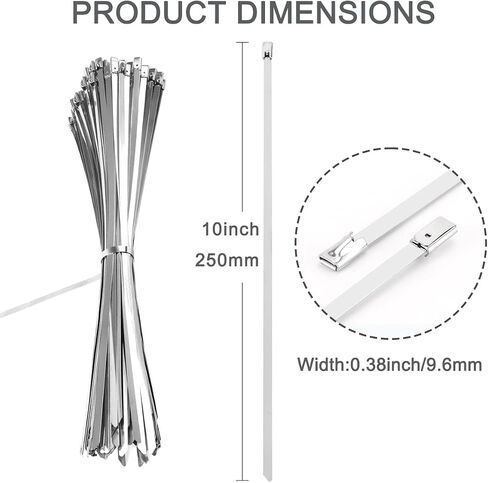 304 Stainless Steel Zip Ties - Heavy Duty Outdoor Wire Ties - 8 Inch, 50 PCS - 265 LB Tensile Strength - Multi-Purpose Self-Locking Cable Ties for Fences, Insulation, Machinery, and More in Saudi Arabia
