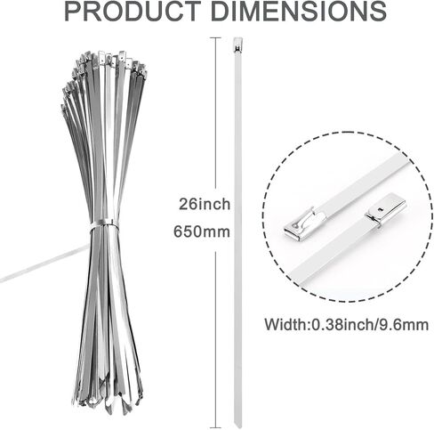 304 Stainless Steel Zip Ties - Heavy Duty Outdoor Wire Ties - 8 Inch, 50 PCS - 265 LB Tensile Strength - Multi-Purpose Self-Locking Cable Ties for Fences, Insulation, Machinery, and More in Saudi Arabia