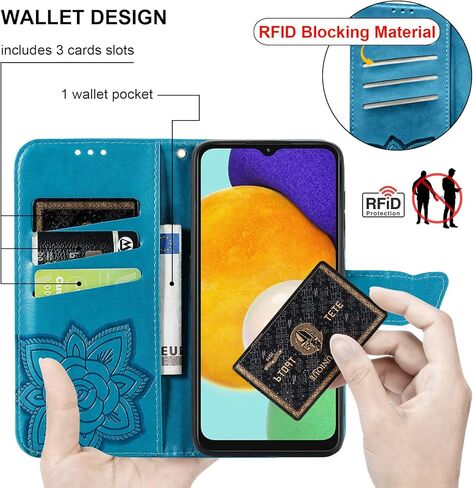 حافظة محفظة لهاتف Samsung Galaxy A13 5G حافظة محفظة 【RFID Blocking】، حافظة هاتف قابلة للطي متوافقة مع حافظة محفظة Samsung A13 5G، حافظة هاتف لهاتف Galaxy A13 5G مع مسند حزام المعصم in Kuwait