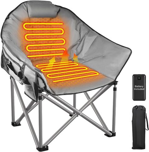 ZENPETIO Heated Camping Chair, Oversized Heated Chairs with 20000 mAh Power Bank for Adults 3 Heat Levels, Portable Folding Padded Chair for Camp, Lawn, Sports, Outdoor in Saudi Arabia