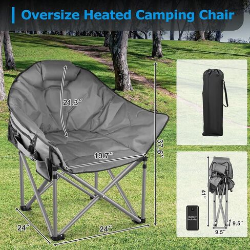 ZENPETIO Heated Camping Chair, Oversized Heated Chairs with 20000 mAh Power Bank for Adults 3 Heat Levels, Portable Folding Padded Chair for Camp, Lawn, Sports, Outdoor in Saudi Arabia