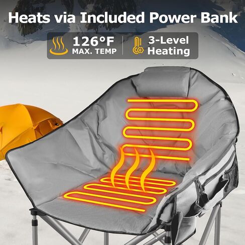 ZENPETIO Heated Camping Chair, Oversized Heated Chairs with 20000 mAh Power Bank for Adults 3 Heat Levels, Portable Folding Padded Chair for Camp, Lawn, Sports, Outdoor in Saudi Arabia