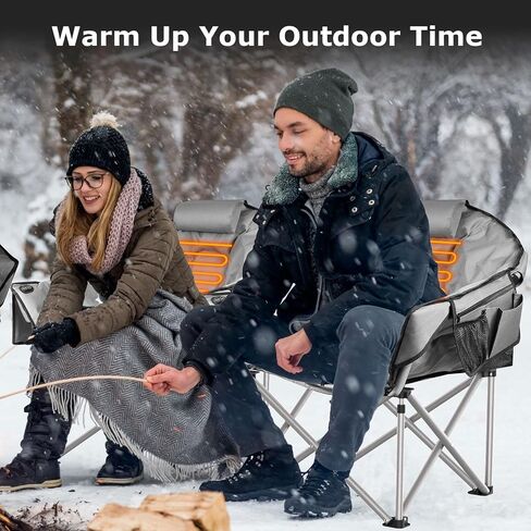 ZENPETIO Heated Camping Chair, Oversized Heated Chairs with 20000 mAh Power Bank for Adults 3 Heat Levels, Portable Folding Padded Chair for Camp, Lawn, Sports, Outdoor in Saudi Arabia