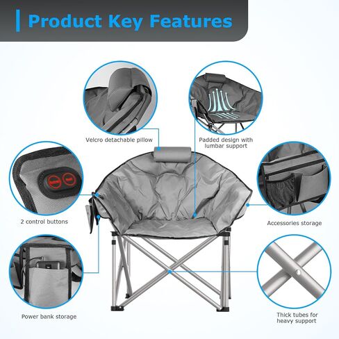 ZENPETIO Heated Camping Chair, Oversized Heated Chairs with 20000 mAh Power Bank for Adults 3 Heat Levels, Portable Folding Padded Chair for Camp, Lawn, Sports, Outdoor in Saudi Arabia