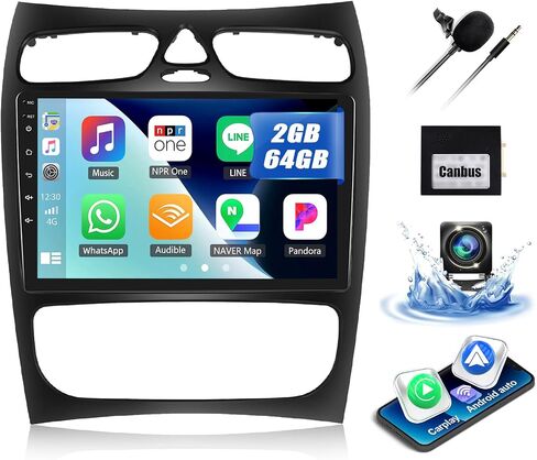 2G + 64G راديو السيارة ستيريو لمرسيدس بنز C الفئة W203 CLK W209 C209 C230 C320 مع CarPlay اللاسلكي Android Auto 9 بوصة تعمل باللمس Android 13 وحدة الرأس مع GPS WiFi Bluetooth كاميرا احتياطية (بابين) in Saudi Arabia