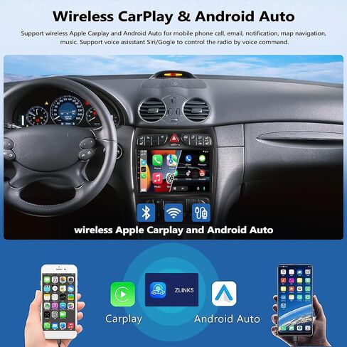 2G + 64G راديو السيارة ستيريو لمرسيدس بنز C الفئة W203 CLK W209 C209 C230 C320 مع CarPlay اللاسلكي Android Auto 9 بوصة تعمل باللمس Android 13 وحدة الرأس مع GPS WiFi Bluetooth كاميرا احتياطية (بابين) in Saudi Arabia