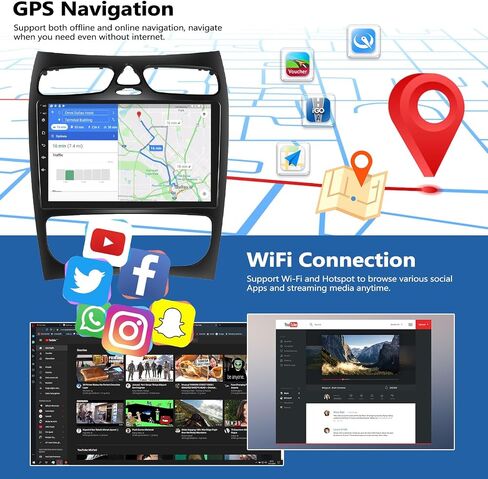 2G + 64G راديو السيارة ستيريو لمرسيدس بنز C الفئة W203 CLK W209 C209 C230 C320 مع CarPlay اللاسلكي Android Auto 9 بوصة تعمل باللمس Android 13 وحدة الرأس مع GPS WiFi Bluetooth كاميرا احتياطية (بابين) in Saudi Arabia