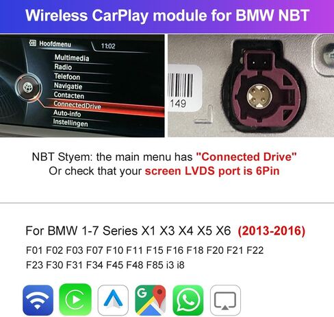 CarlinKit Wireless CarPlay Android Auto Decoder for BMW F20 F22 F30 F32 F10 F12 F01 F48 F25 F26 F15 F16 2013 إلى 2017 شاشة نظام nbt، تدعم الكاميرا الخلفية، iOS 14 in Kuwait